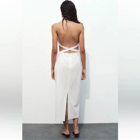 ZARA GABARDINE HALTER MIDI DRESS - Picture 6 of 12